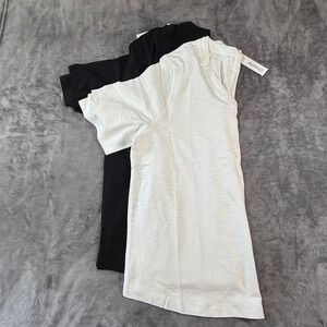 Chico's Cotton lot of 2 Slub V-Neck Rib Mix Tee Black Short Sleeve Size 3,XL New
